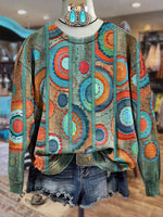 Wild West Turquoise Sun Wheel Print Crew Neck Sweatshirt