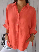 Women's Solid Color Cotton & Linen Casual Tie-back Shirt