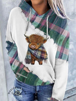 Women's Lovely Highland Cow Art Print Casual Hoodie Sweatshirt