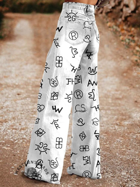 Women's Western Print Casual Wide Leg Pants