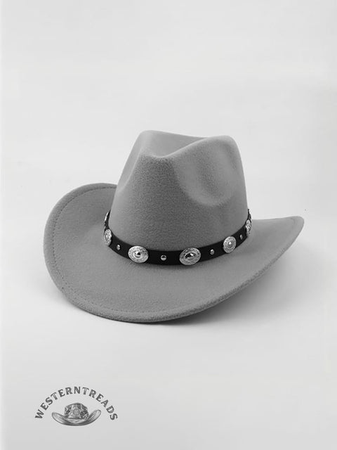Metal Buckle Belt Decorated Western Cowboy Retro Wool Hat