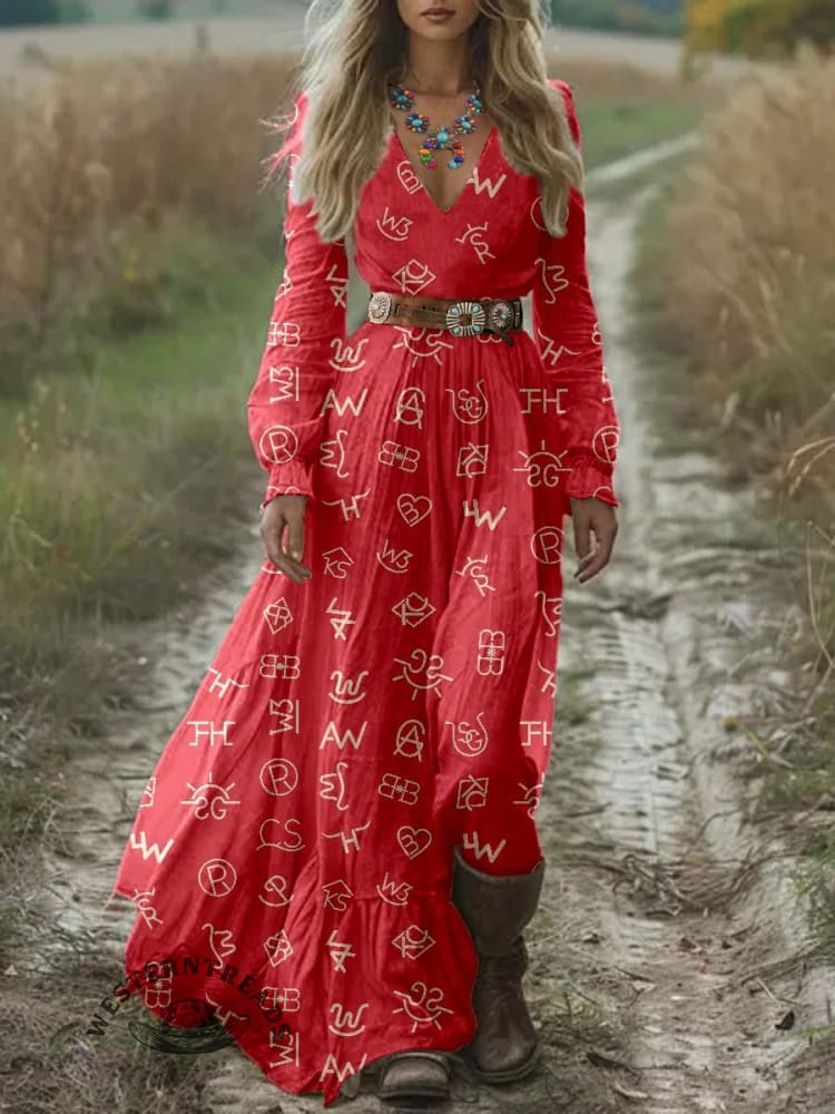 Women's Cattle Brands Print Pocket Cotton Dress