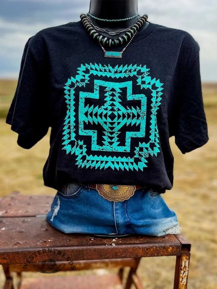 Vintage Aztec Art Print T-shirt