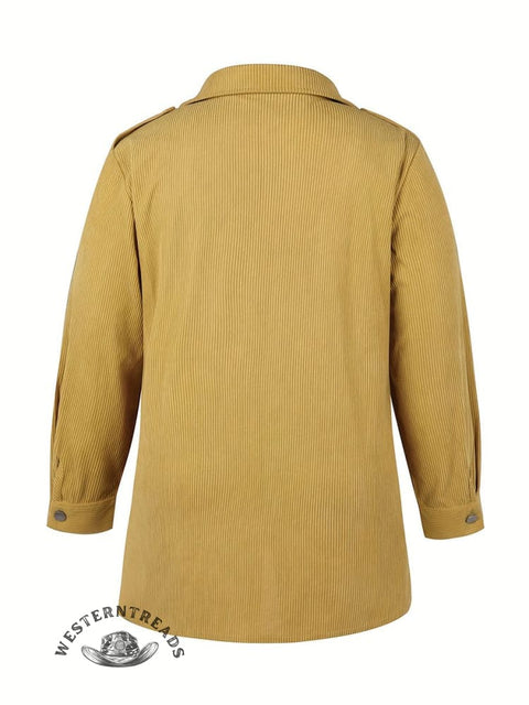 Women's  Corduroy Button Up Long Sleeve Turn Down Collar Shacket