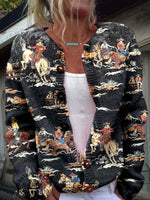 🔥Hot Sale🔥Black Cowboy Print Buttoned Cardigan Sweater