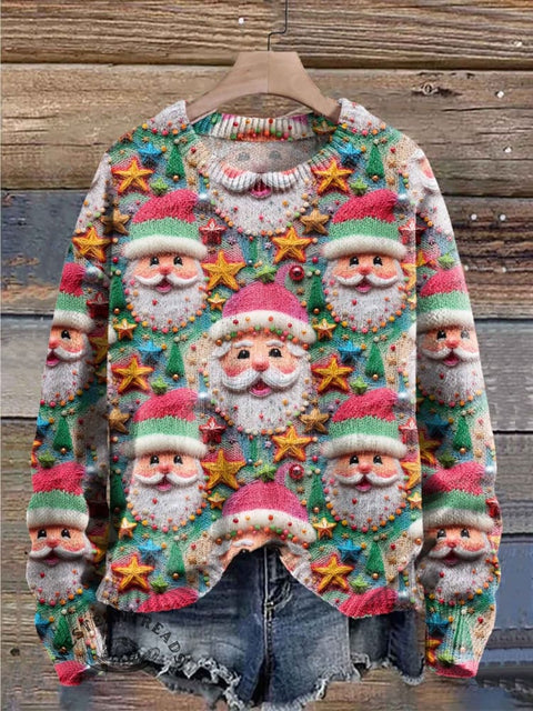 Santa Sweater Christmas Print Knit Pullover Sweater