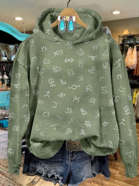 Western Cattle Brands Print Casual Sweatshirt