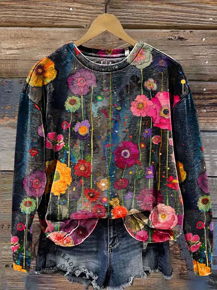 🔥Limited Time Discount🔥Floral Art Print Casual Sweatshirt