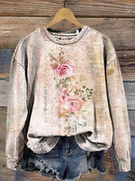 Colorblock Floral Art Print Casual Sweatshirt