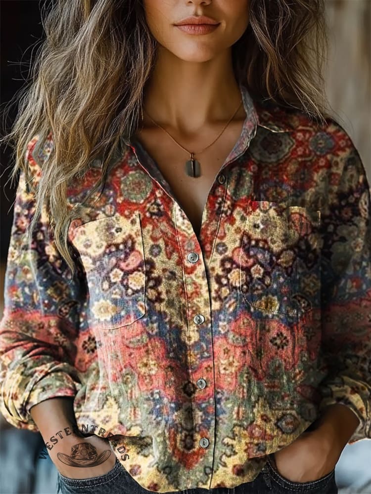 Flowers Print Casual Long Sleeve Comfortable Cotton Shirt