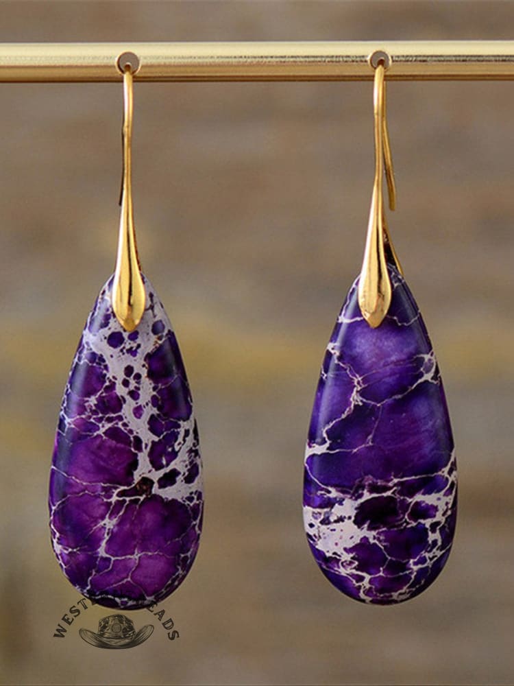 Women's Natural Teardrop Shape Emperor Stone Earrings