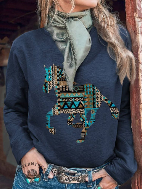 Horse Art Print Casual Sweatshirt