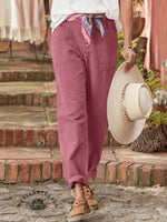 Solid Color Breasted Cotton Hemp Loose Casual Pants