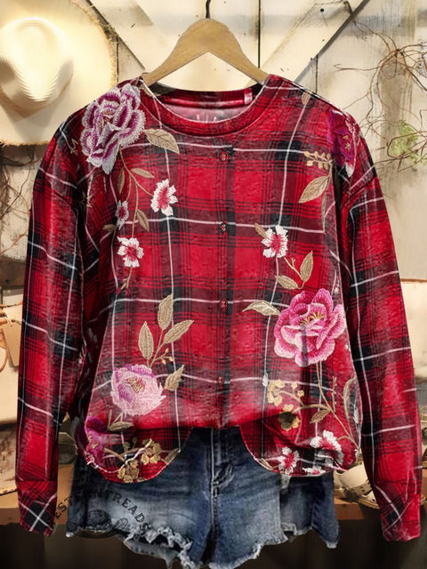 Floral Check Art Print Sweatshirt