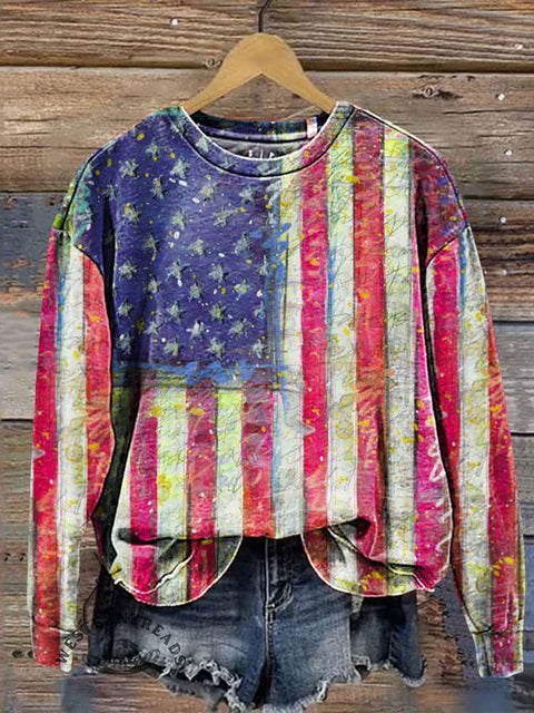 Flag Pattern Art Print Casual Sweatshirt