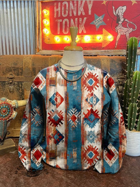 Women's Aztec Art Print Casual Crew Neck Sweatshirt