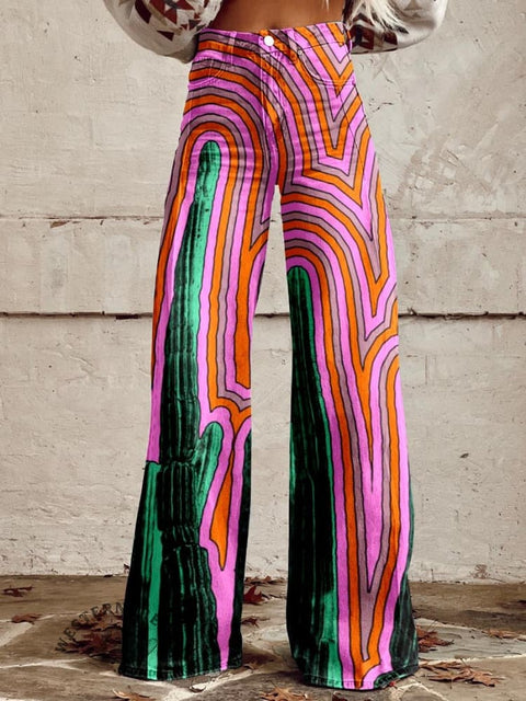 Women's Cactus Print Casual Wide Leg Pants
