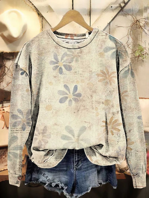 Retro Floral Pattern Casual Sweatshirt