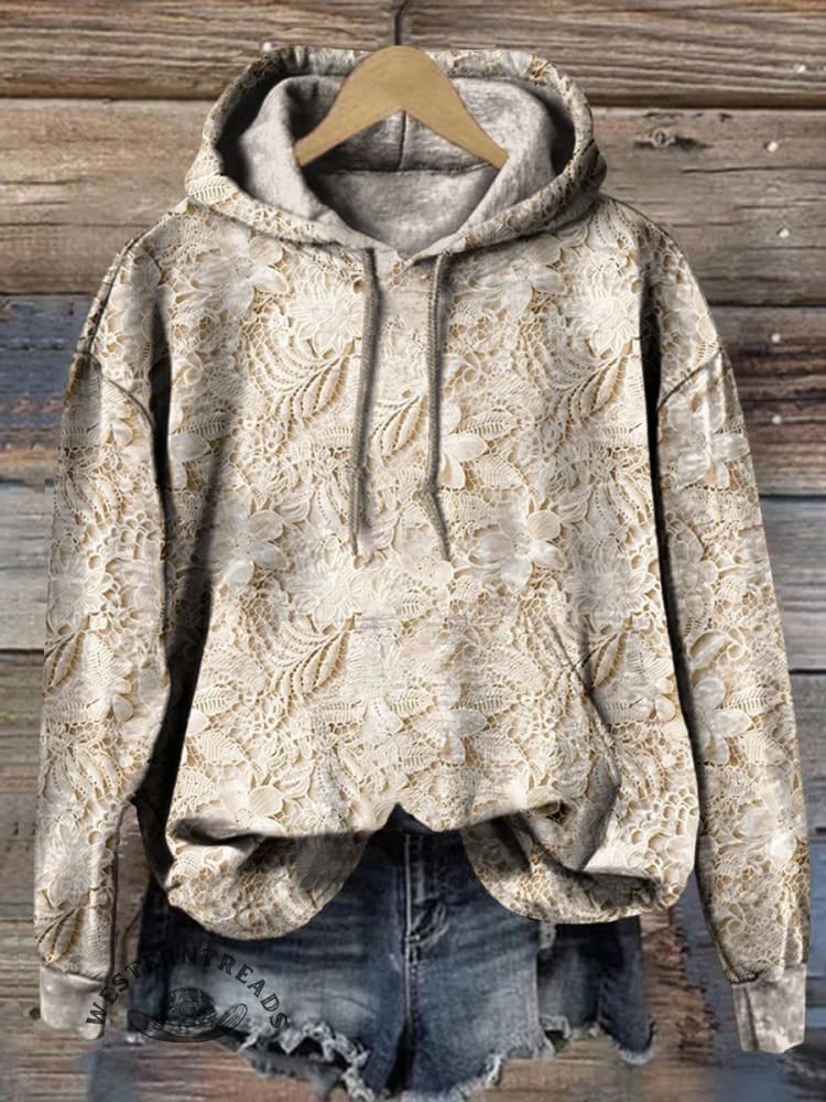 Women's Floral Textured Art Patterns Prints Casual Pocket Hooded Sweatshirt