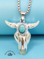 Turquoise Skull Bull Head Stainless Steel Glow Necklace