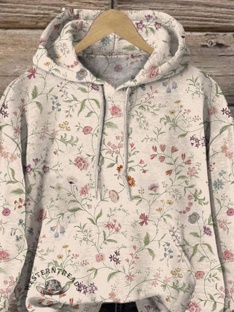 Lovely Retro Floral Pattern Printed Casual Hoodie Sweatshirt