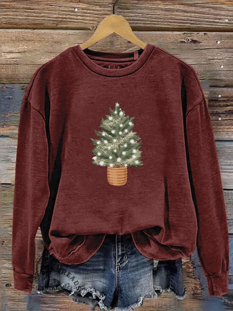 Christmas Tree Lights Print Casual Sweatshirt