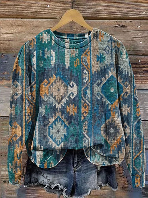 Colorful Aztec Print Crew Neck Sweatshirt
