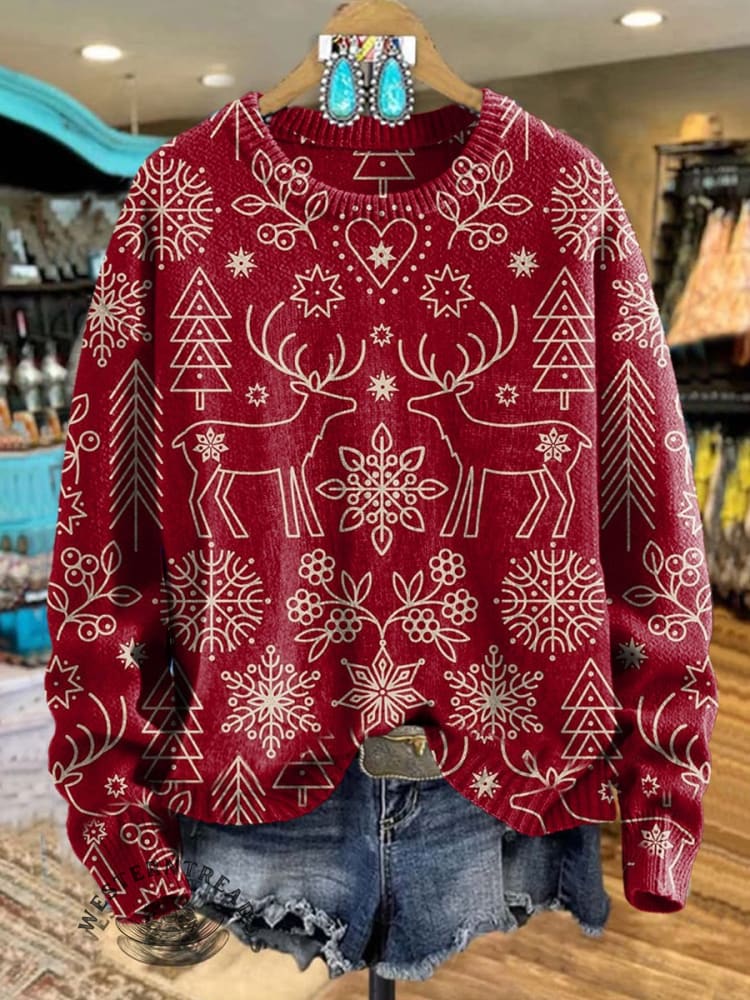 Christmas Print Knit Pullover Sweater