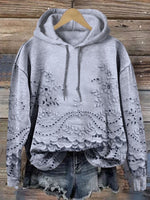 🔥Hot Sale🔥Women's Floral Textured Art Patterns Prints Casual Pocket Hooded Sweatshirt