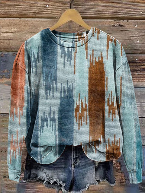 Colorful Aztec Print Crew Neck Sweatshirt