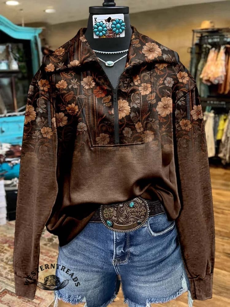 Brown Flower Casual Sweatshirt
