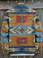 Retro Stripes Contrast Aztec Art Print Casual Denim Jacket