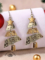 Women's Party Carnival Metal Christmas Tree Long Earrings