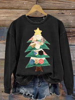 Retro Patchwork Christmas Tree Print Sweatshirt