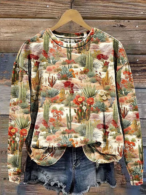 Western Cactus Tropical Plant Art Print Casual Sweatshirt