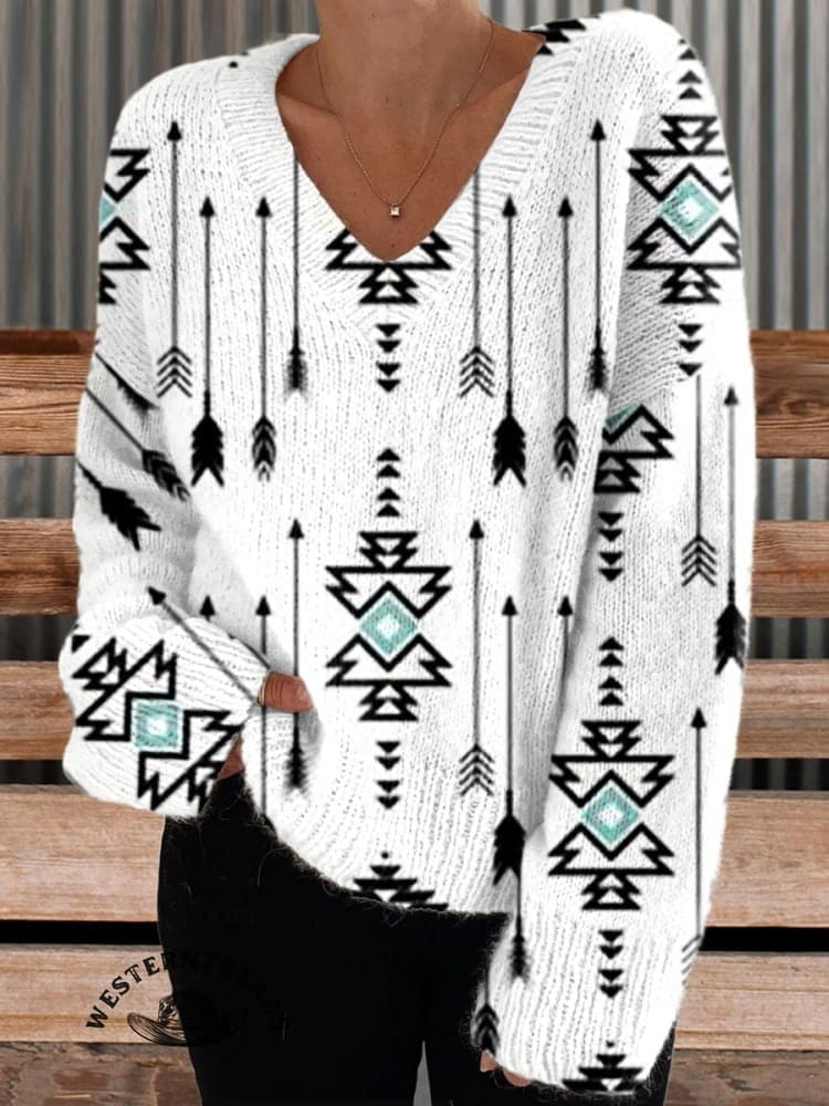 🔥Hot Sale🔥White Vintage Aztec Print Casual Sweatshirt