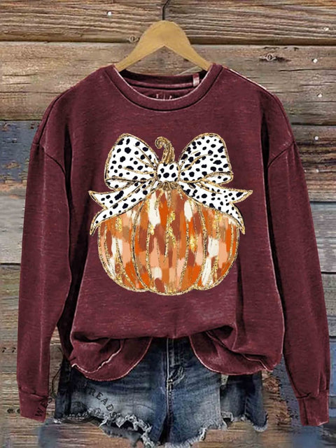 Fall Coquette Gold Glitter Pumpkin Thanksgiving Casual Sweatshirt