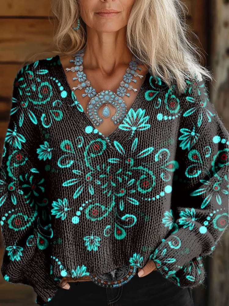 Women's Vintage Casual V-neck Pullover Knit