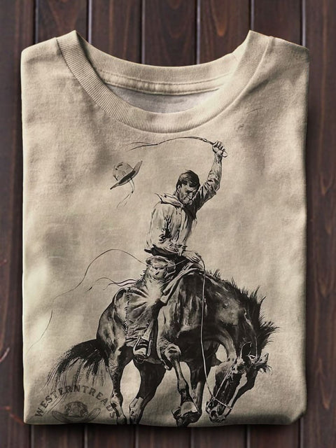 Western Cowboy Print Casual Short Sleeve Top