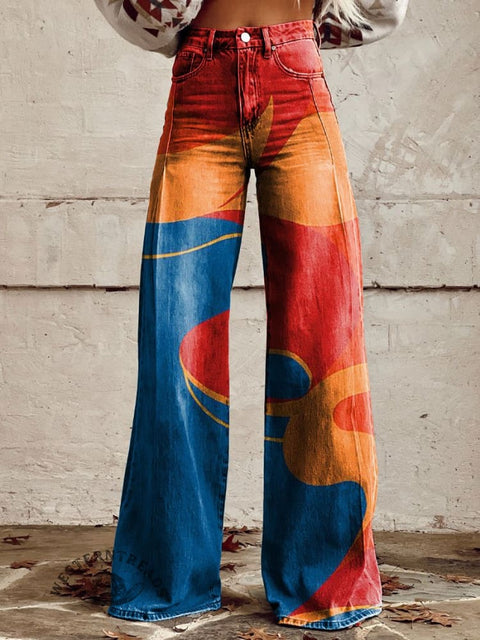 Women's Vintage Print Casual Wide Leg Pants