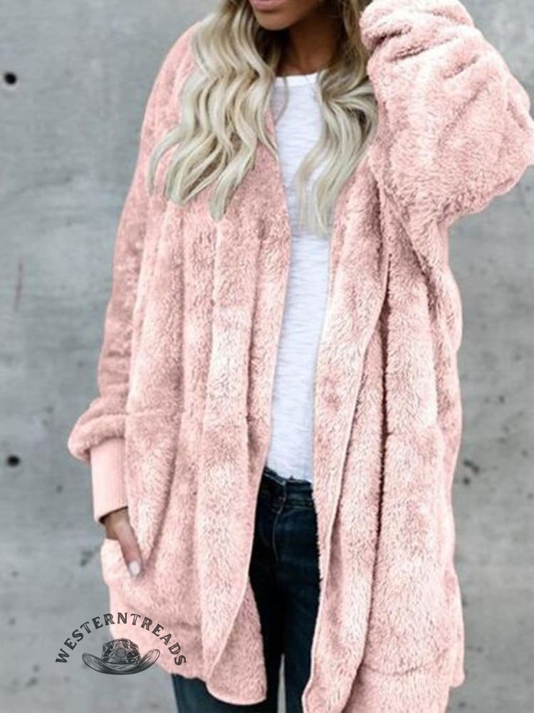 Autumn and Winter Solid Color Warm Top Medium Long Coat