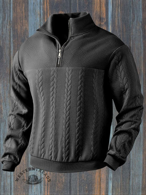 Retro casual stand collar zipper pullover loose sweatshirt