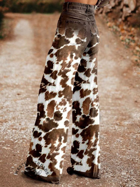 Women's Cow Texture Animal Pattern Print Casual Wide Leg Pants