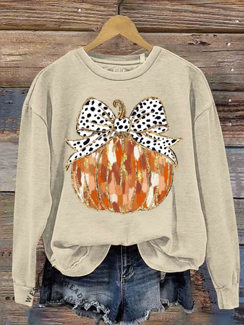 Fall Coquette Gold Glitter Pumpkin Thanksgiving Casual Sweatshirt