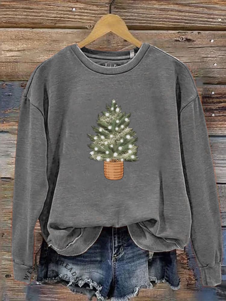 Christmas Tree Lights Print Casual Sweatshirt