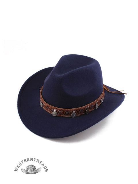 Endless Belt Decorated Western Cowboy Retro Wool Hat