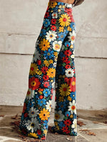 Women's Colorful Flower Print Casual Wide Leg Pants