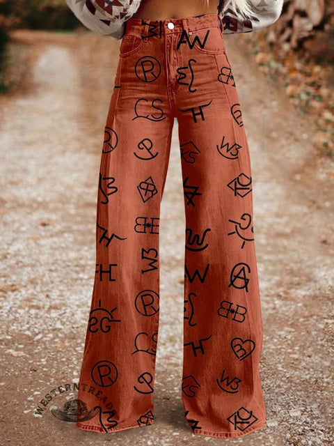 Women's Western Print Casual Wide Leg Pants