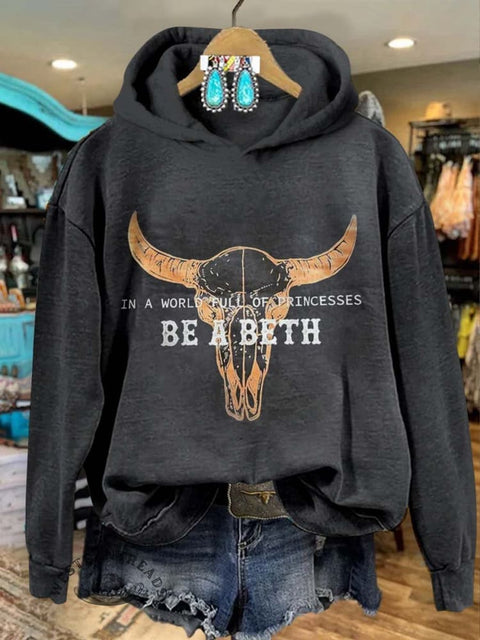 Cow Skull Print Casual Sweatshirt