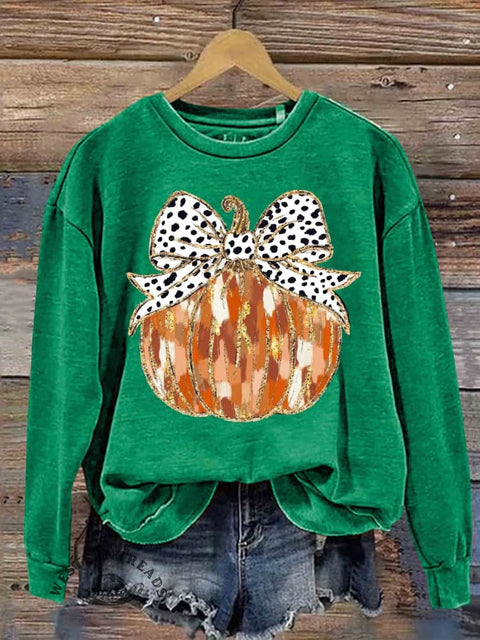 Fall Coquette Gold Glitter Pumpkin Thanksgiving Casual Sweatshirt